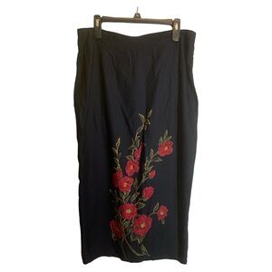 Fast Lane Vintage Womens Skirt Black Floral Side Slit Pull On Size Medium M New